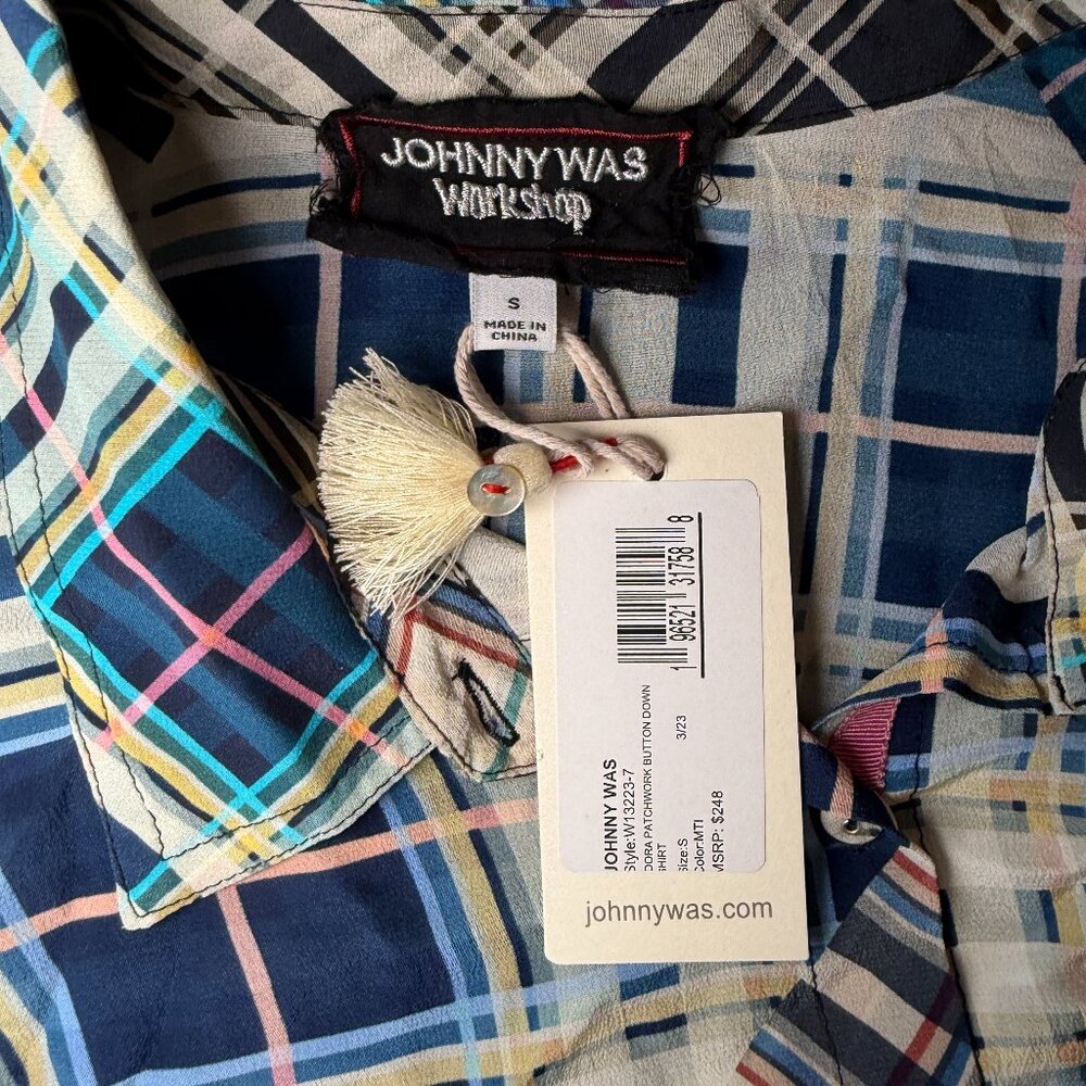 Johnny Was Idora Patchwork Button Down Shirt Silk… - image 3